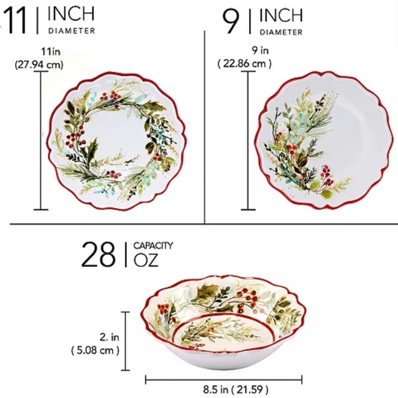 Christmas gatherings melamine 12 piece dinnerware set - Picture 4 of 8